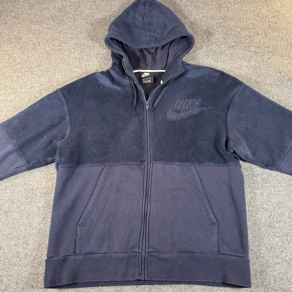 Nike Sportswear Mens Full Zip Fleece Hoodie Navy Blue 929117-451 Medium